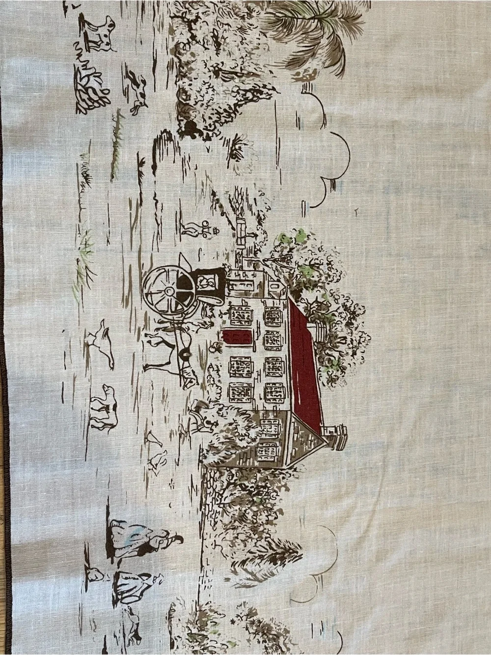 Vintage Charleston Cream Tablecloth with Brown and Green Cottage Border 75x60